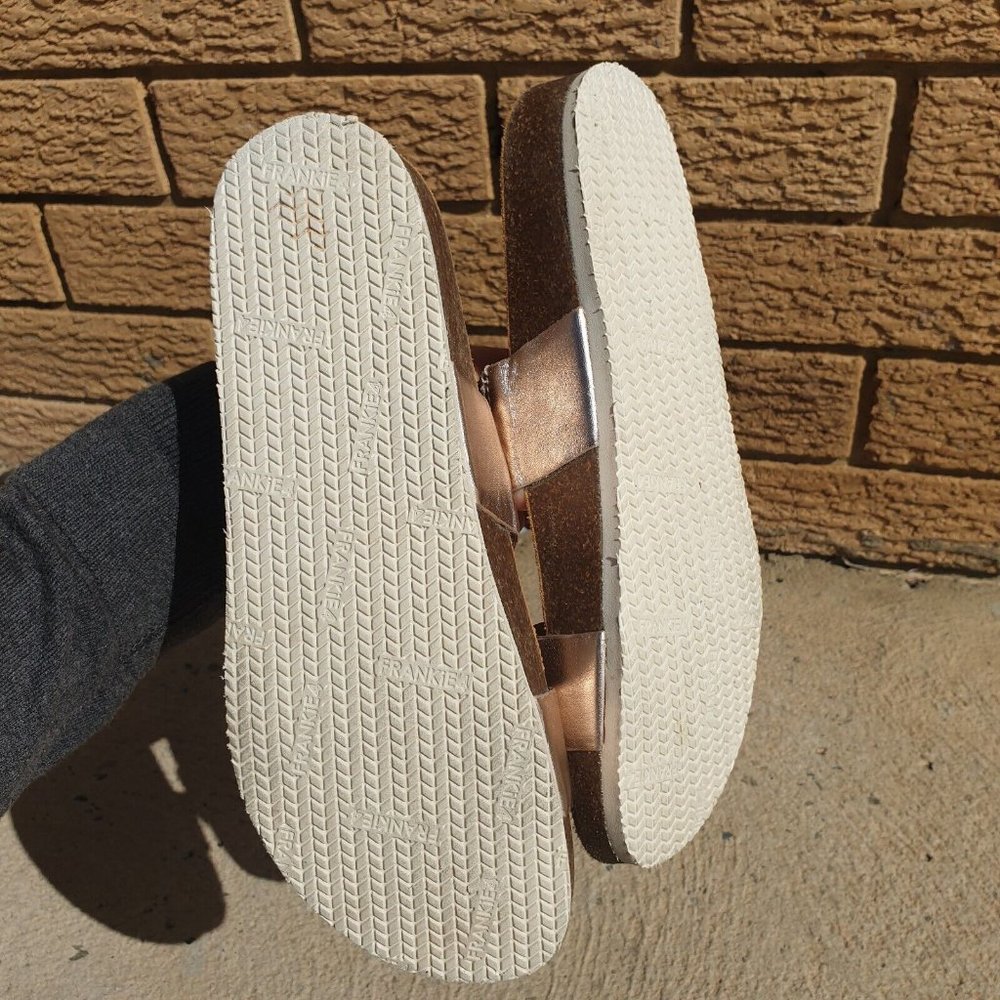Frankie4 8 Maria Minimalist Comfy Slides Leather shiny Flats Shoes In Rose gold - Picture 8 of 13